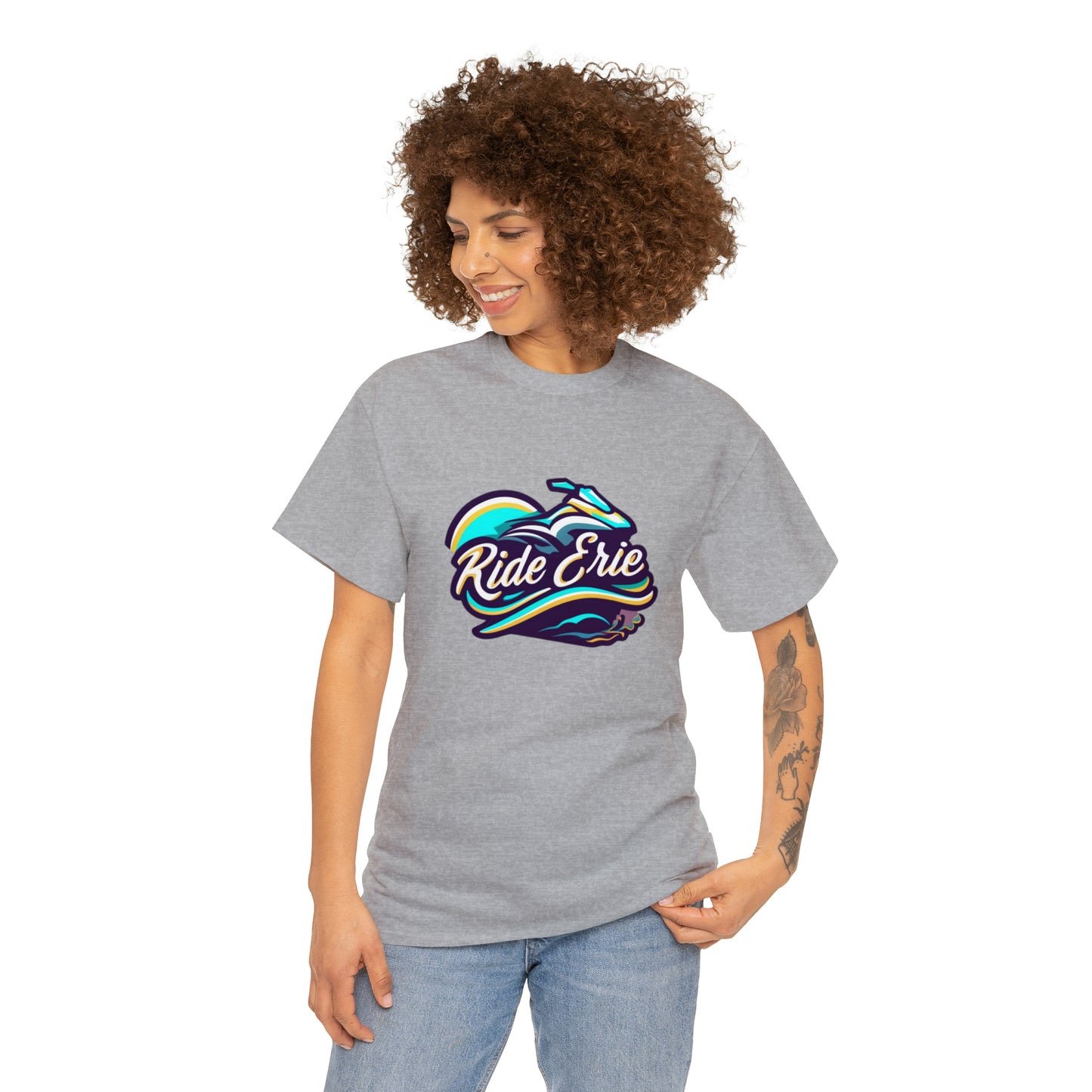 Unisex Heavy Cotton Tee, Custom Erie Design, Comfortable Casual Wear, Durable Quality, Jetski Theme Apparel, Versatile Fashion Item, Ideal for All Seasons