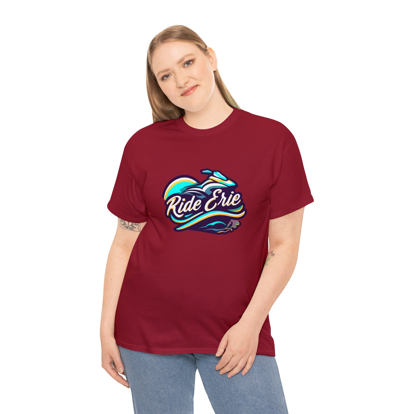 Unisex Heavy Cotton Tee, Custom Erie Design, Comfortable Casual Wear, Durable Quality, Jetski Theme Apparel, Versatile Fashion Item, Ideal for All Seasons