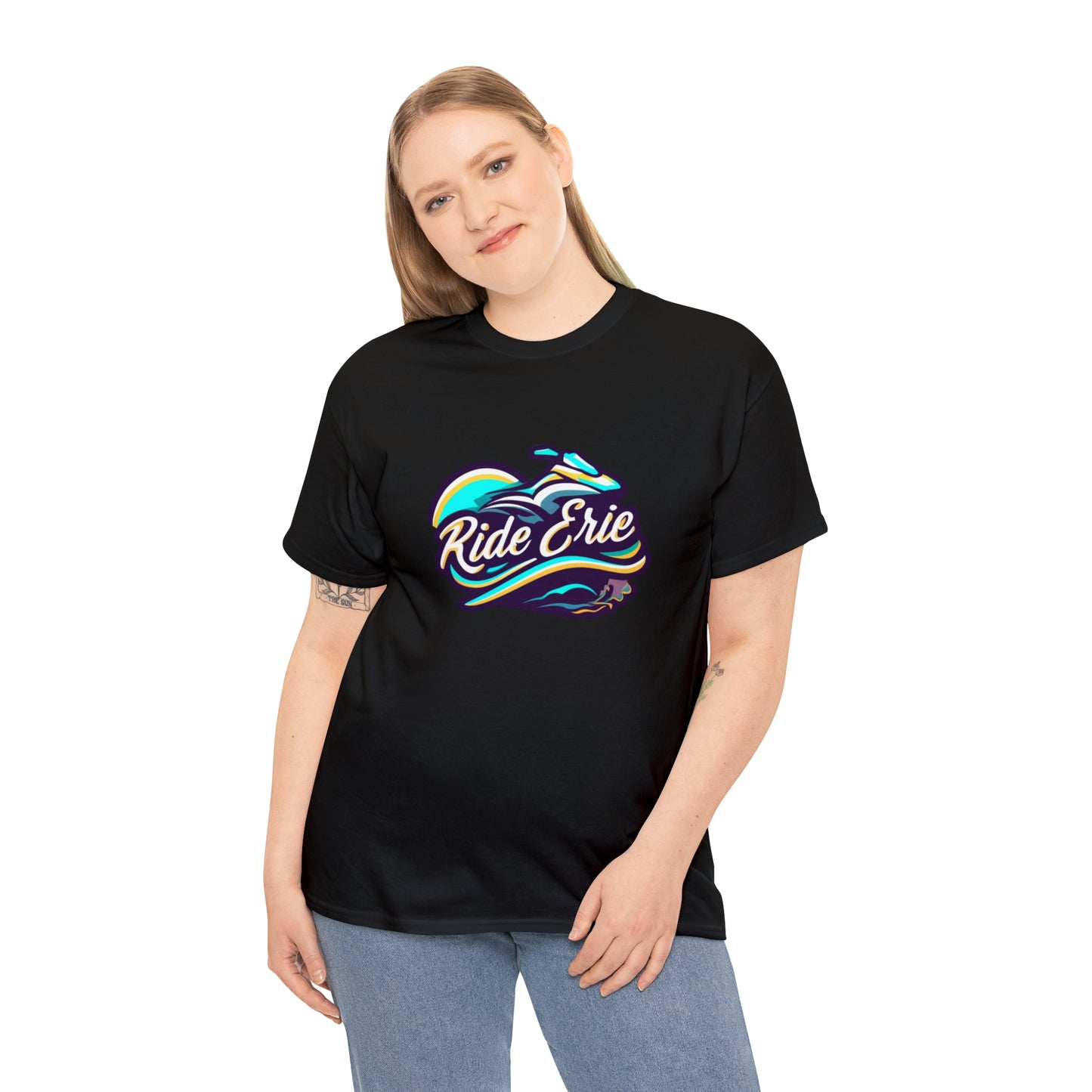 Unisex Heavy Cotton Tee, Custom Erie Design, Comfortable Casual Wear, Durable Quality, Jetski Theme Apparel, Versatile Fashion Item, Ideal for All Seasons