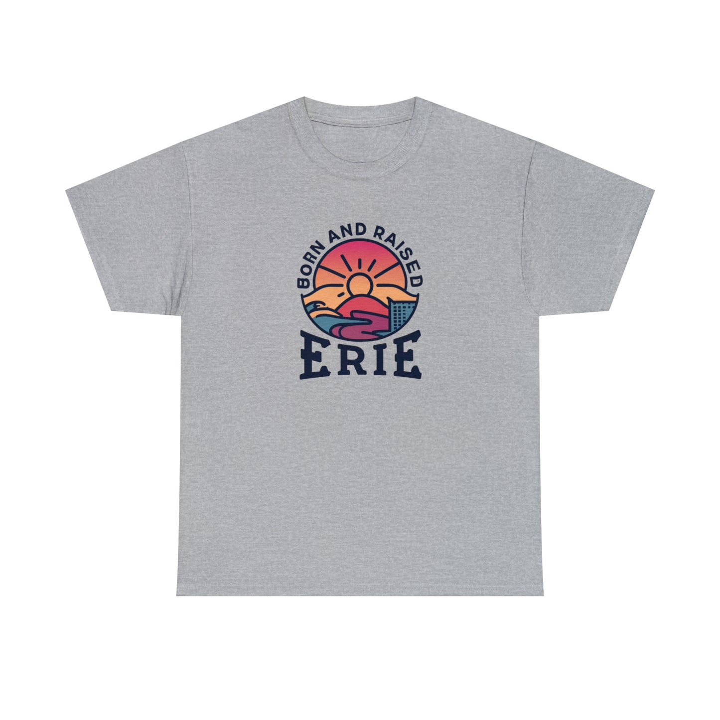 Unisex Heavy Cotton Tee, Custom Erie Print, Born and Raised Erie Design, Comfortable Cotton Shirt, Stylish Erie Apparel, Erie Local Pride T-Shirt