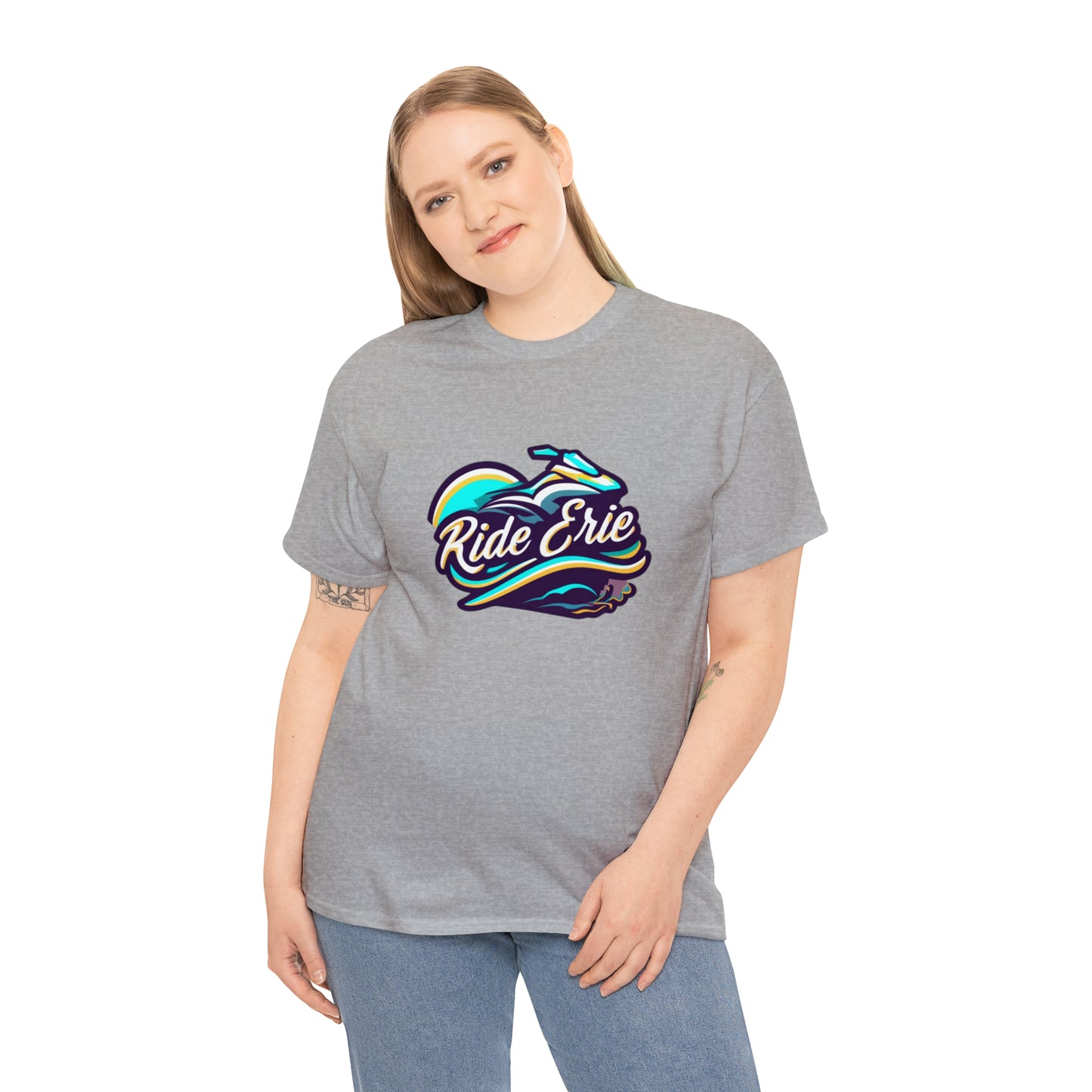 Unisex Heavy Cotton Tee, Custom Erie Design, Comfortable Casual Wear, Durable Quality, Jetski Theme Apparel, Versatile Fashion Item, Ideal for All Seasons