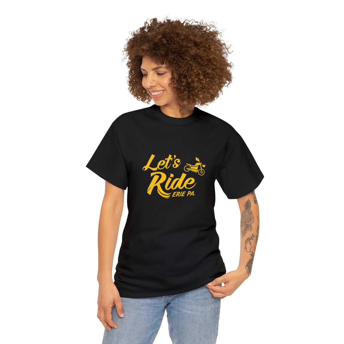 Unisex Heavy Cotton Tee, Let's Ride Erie Custom Design, Personalized Erie Shirt, Comfortable T-Shirt,