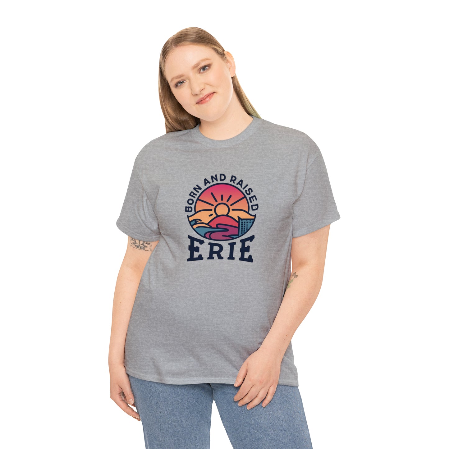 Unisex Heavy Cotton Tee, Custom Erie Print, Born and Raised Erie Design, Comfortable Cotton Shirt, Stylish Erie Apparel, Erie Local Pride T-Shirt