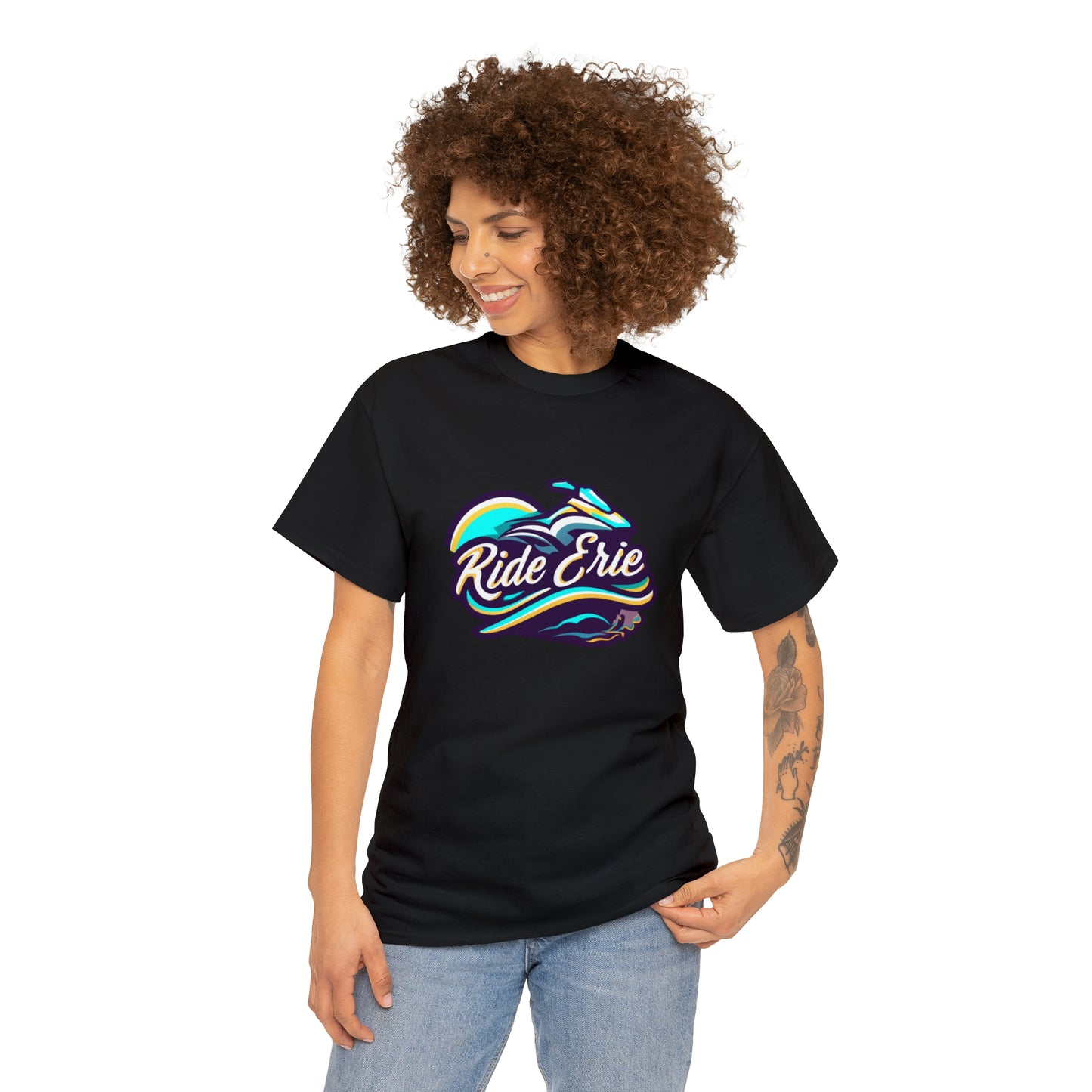 Unisex Heavy Cotton Tee, Custom Erie Design, Comfortable Casual Wear, Durable Quality, Jetski Theme Apparel, Versatile Fashion Item, Ideal for All Seasons