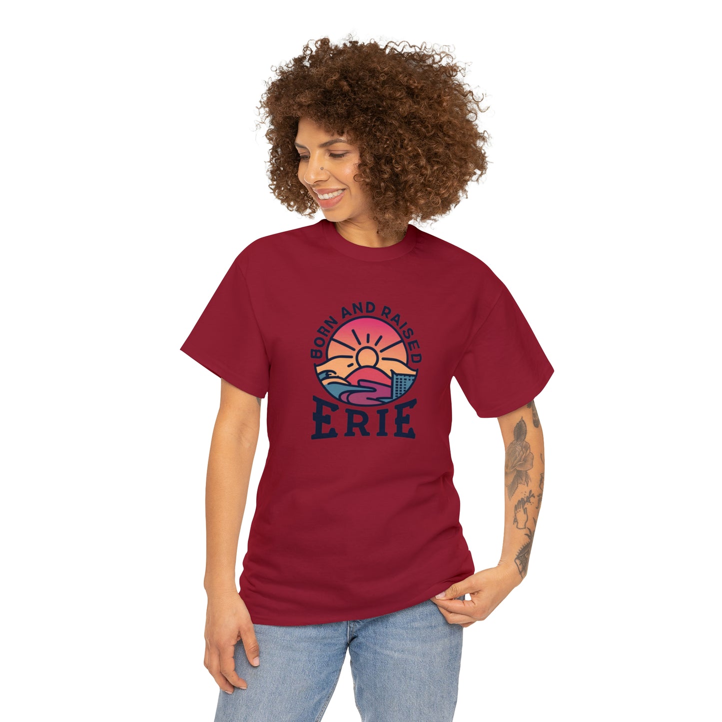 Unisex Heavy Cotton Tee, Custom Erie Print, Born and Raised Erie Design, Comfortable Cotton Shirt, Stylish Erie Apparel, Erie Local Pride T-Shirt