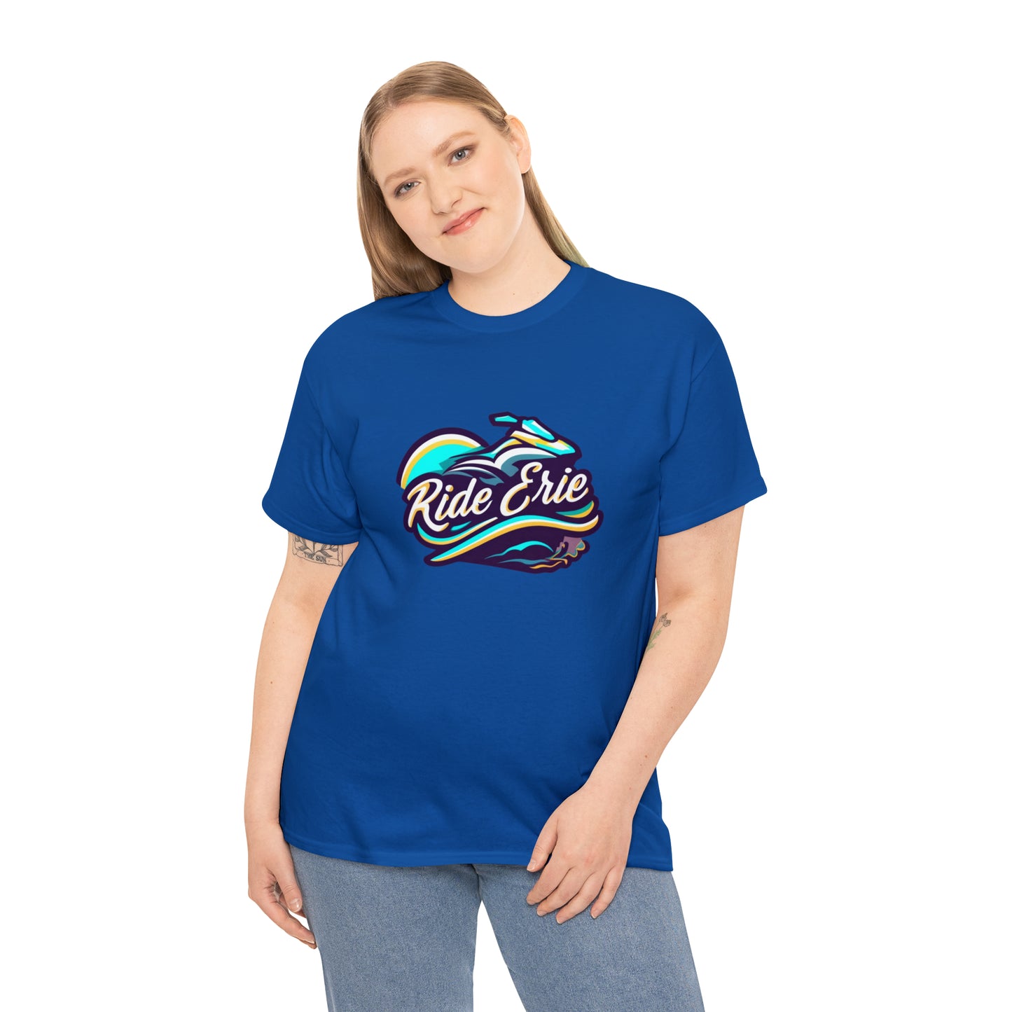 Unisex Heavy Cotton Tee, Custom Erie Design, Comfortable Casual Wear, Durable Quality, Jetski Theme Apparel, Versatile Fashion Item, Ideal for All Seasons